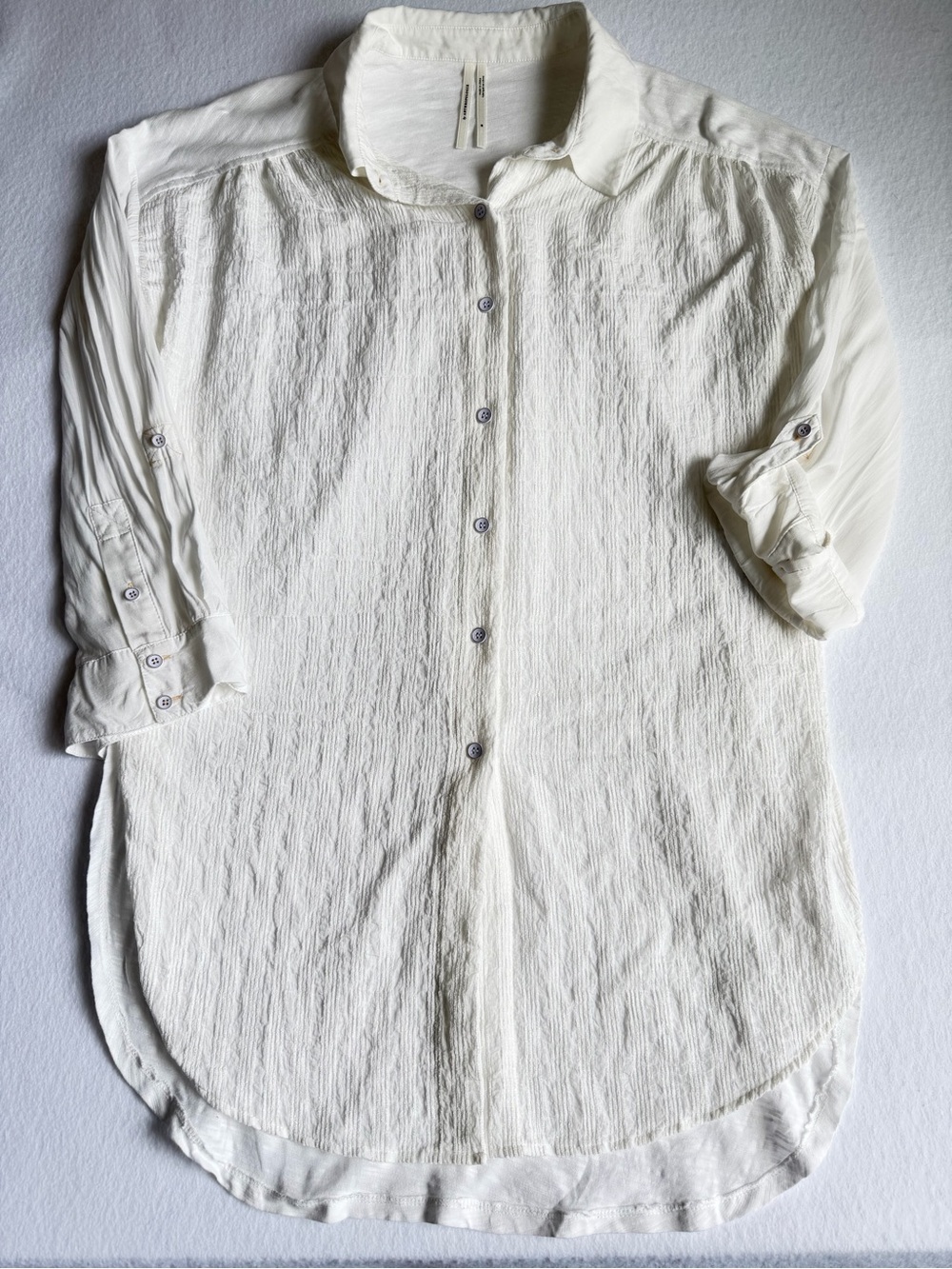 Anthropologie Cream Textured Tunic Button Down Blouse Medium Boho - Picture 2 of 15